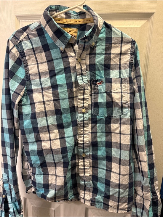 Hollister Other - Hollister Aqua & Navy Plaid Long-Sleeve Button-Down Shirt